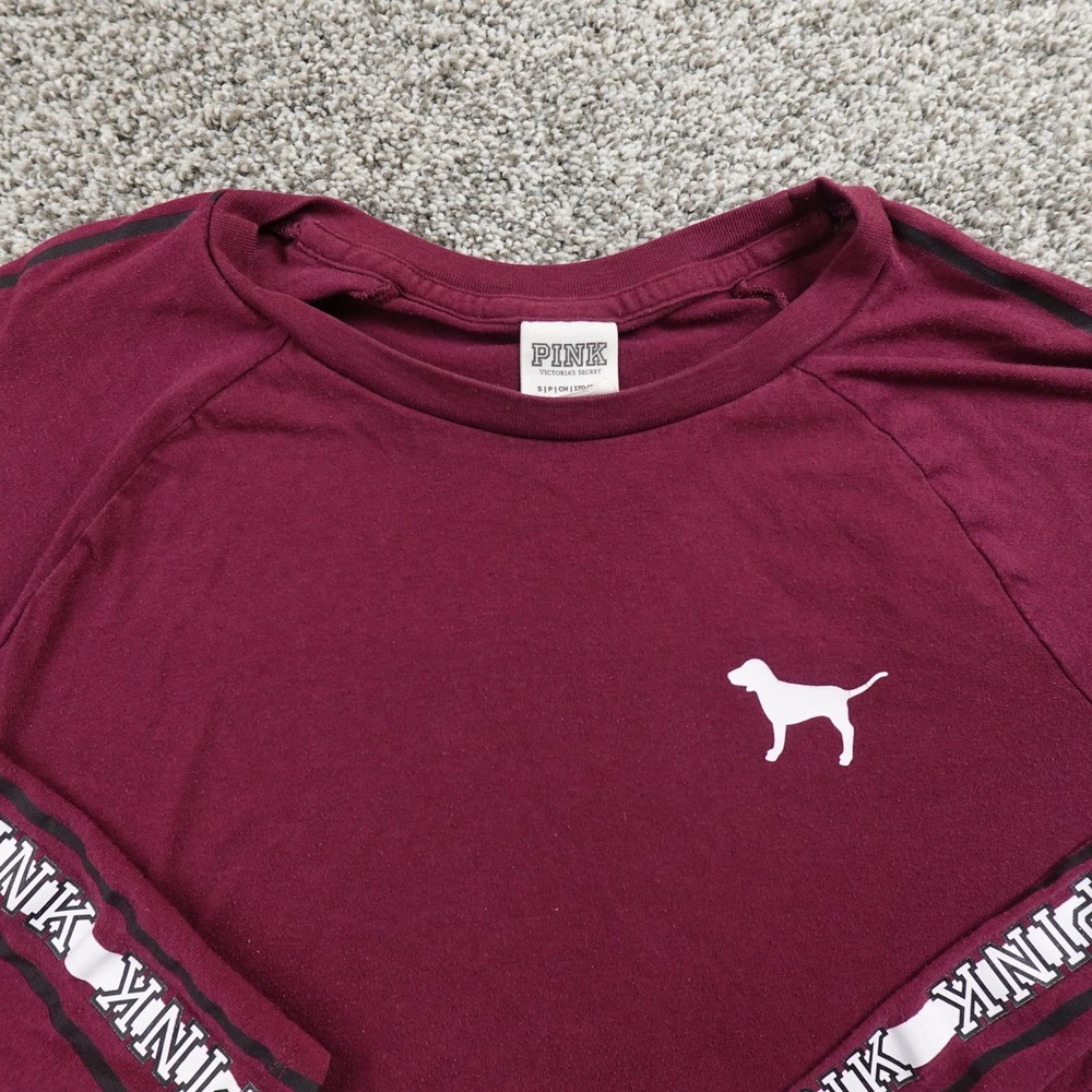 PINK Victorias Secret Shirt Womens S Red Purple Long Sleeve Dog Logo Preppy Y2K